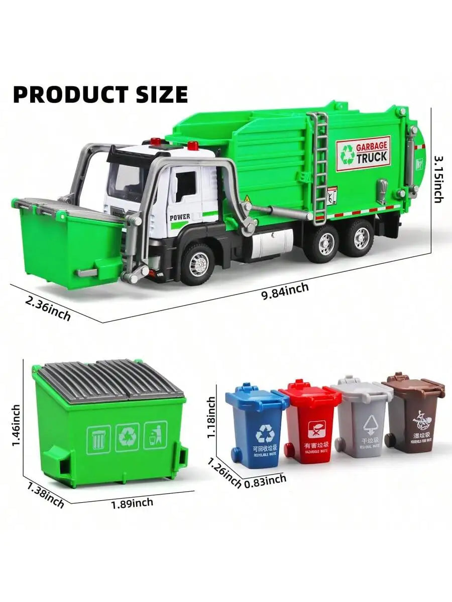 Realistic Garbage Truck Toy Set with Trash Can & STEM Learning Cards |