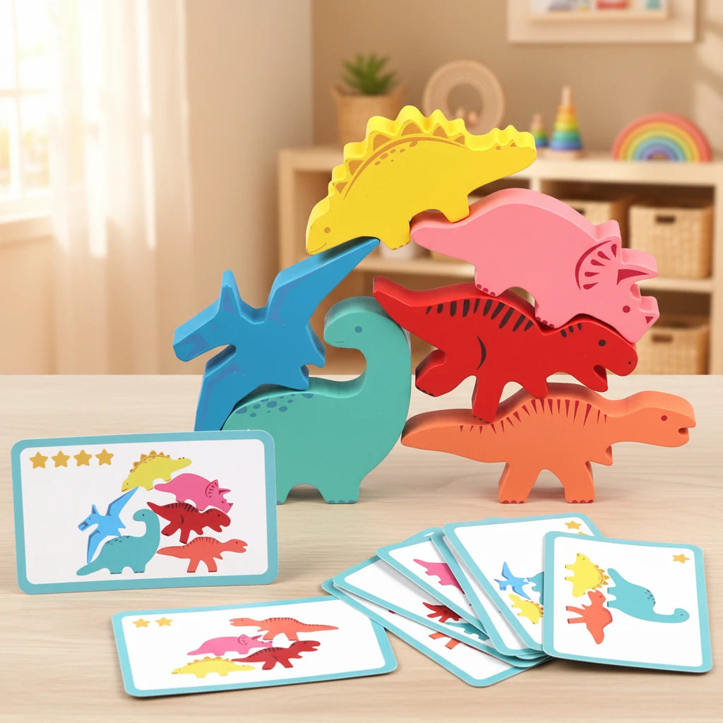 Wooden Balance Blocks Toys For Children Animal Dinosaur Building