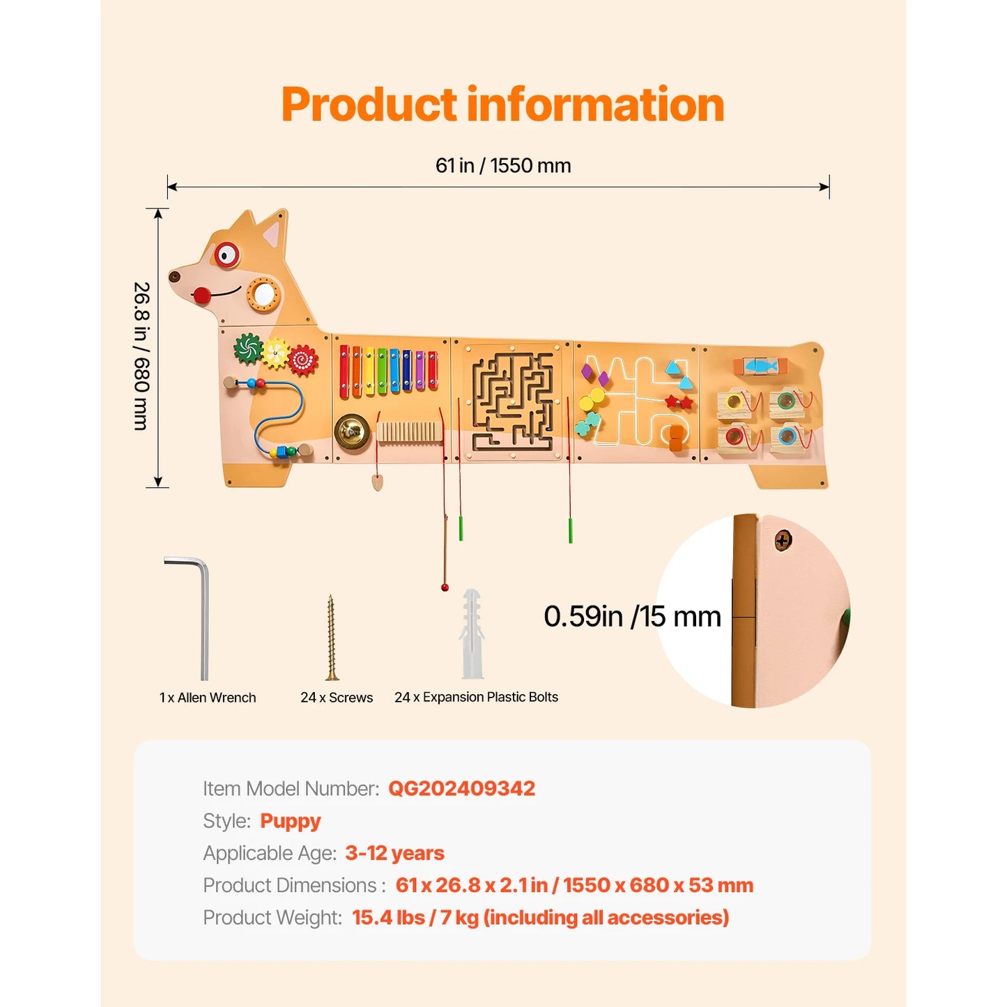 Wooden Montessori Busy Board Wall Panel | 12 Interactive Learning Activities