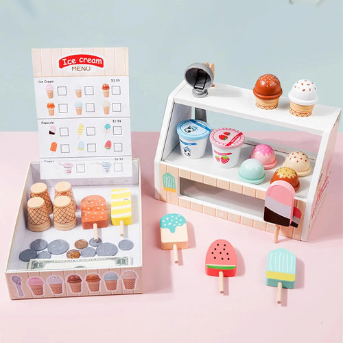 Wooden Ice Cream Shop Play Set – Montessori Pretend Play Toy for Kids