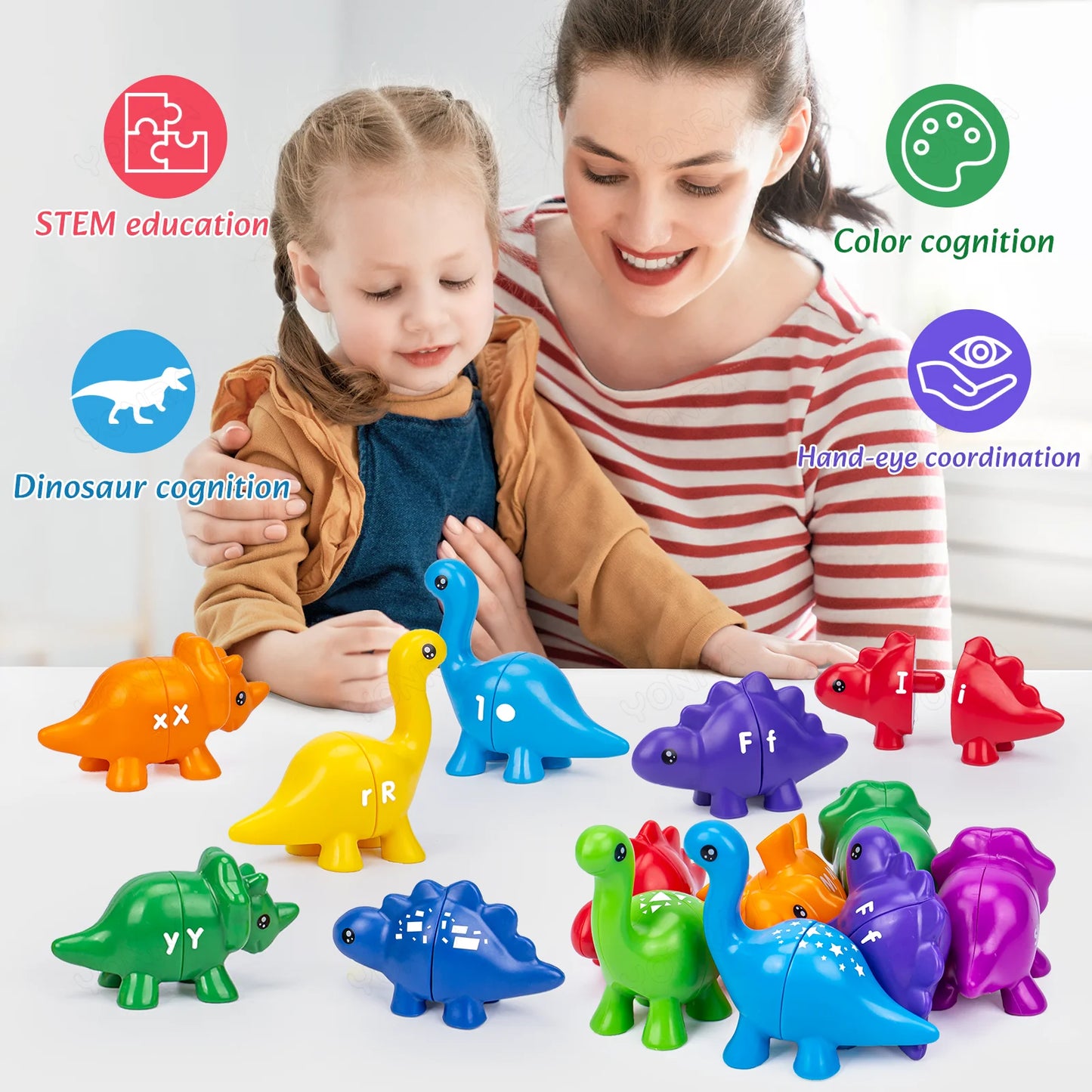 Montessori Matching Dinosaur Set | Alphabet, Numbers & Patterns