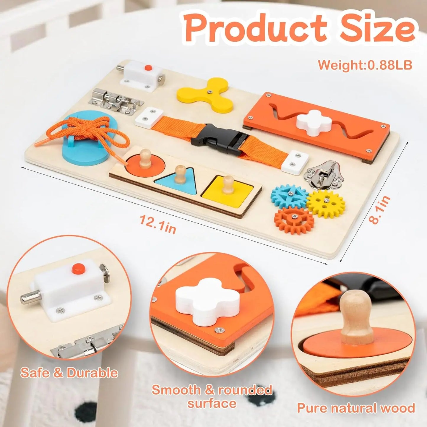 Wooden Busy Board for Toddlers – Fine Motor & Shoe Tying Learning Board