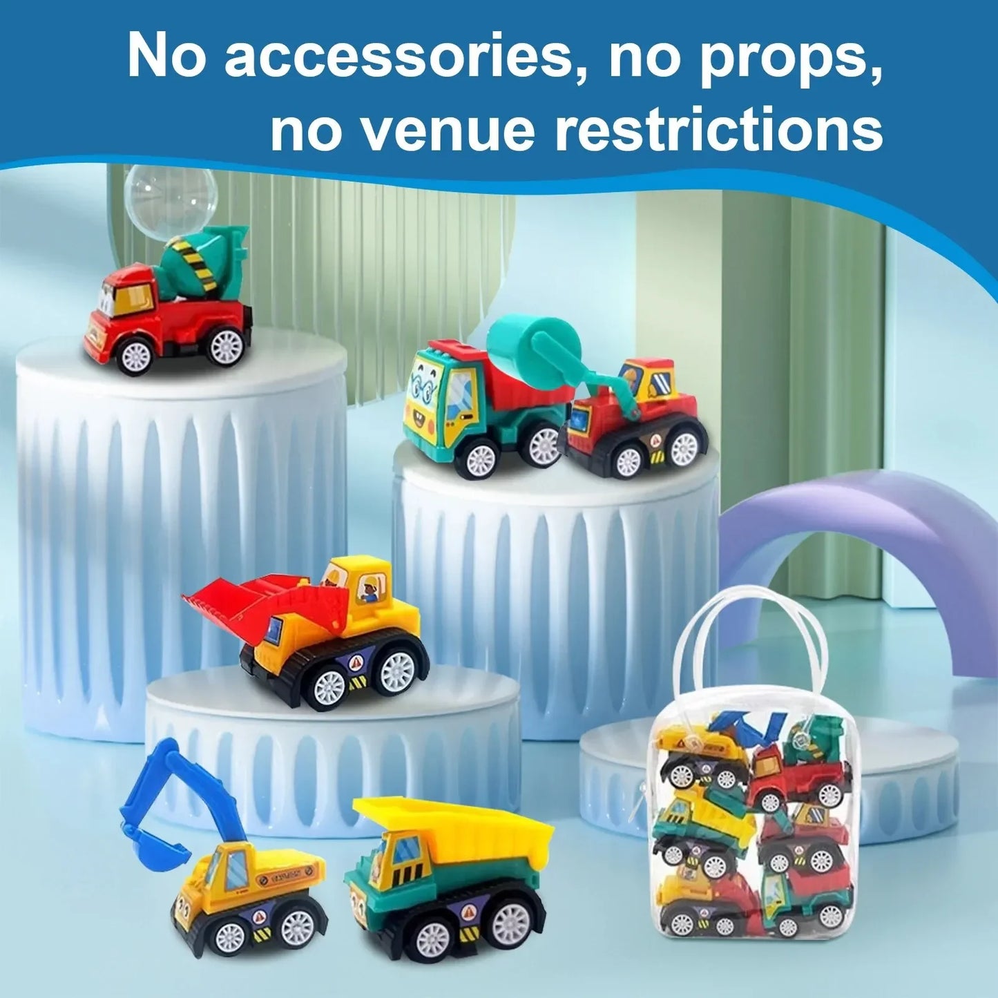 1 Bag 6 PCS Mini Inertial Pull Back Engineering Car Plastic Friction