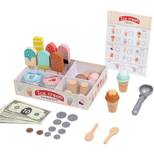Wooden Ice Cream Shop Play Set – Montessori Pretend Play Toy for Kids