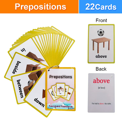 22Pcs English Prepositions Flashcards for Toddlers & Baby Spatial
