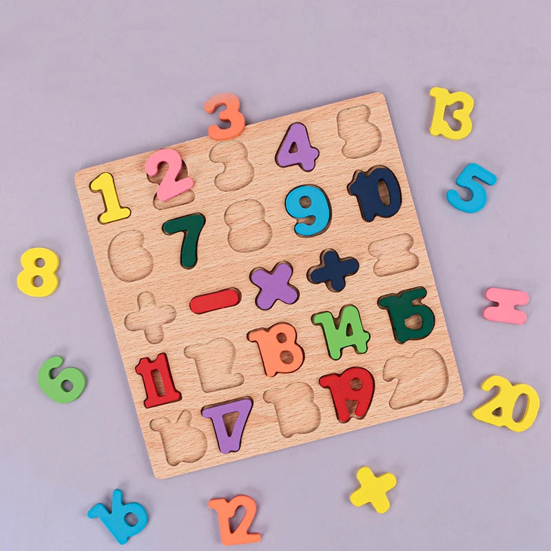 Montessori Wooden Alphabet, Numbers &amp; Shapes Puzzle