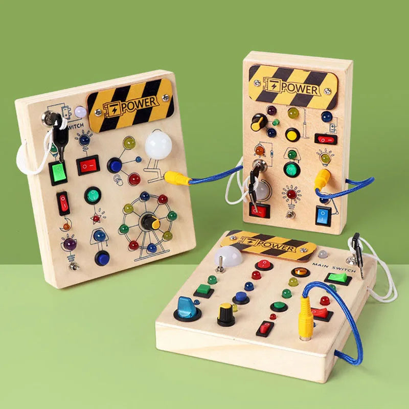 Montessori LED Busy Board – Wooden Switch & Light Sensory Activity Board for Toddlers