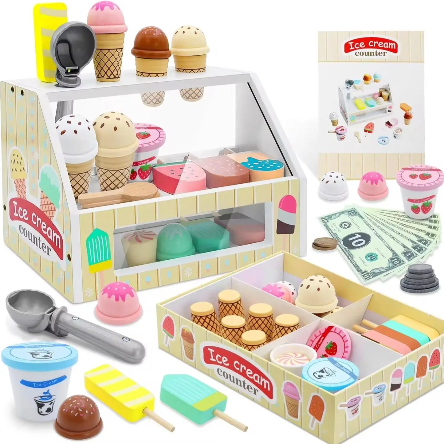 Wooden Ice Cream Shop Play Set – Montessori Pretend Play Toy for Kids