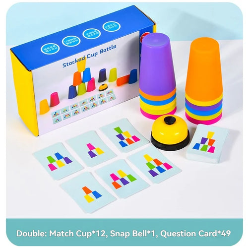 Montessori Toys Stack Cup Game With Card  Kid Educational