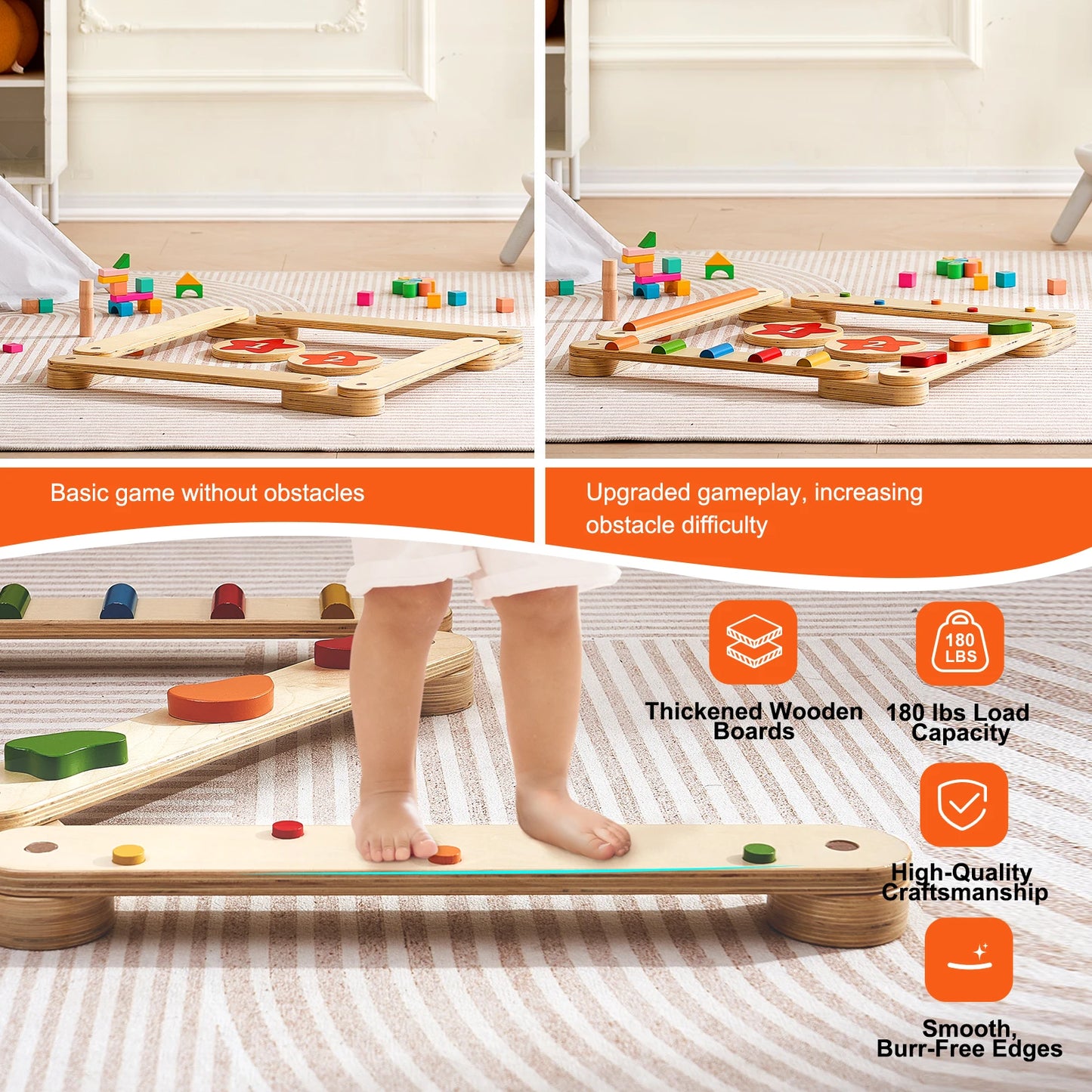 Montessori Wooden Balance Beam & Stepping Stones Set