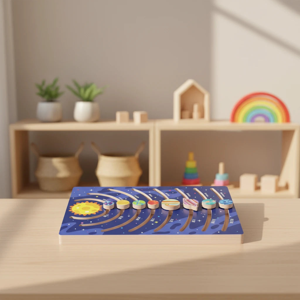 New Montessori Wooden Toys Eight Planets Puzzle Earth Sun Solar System