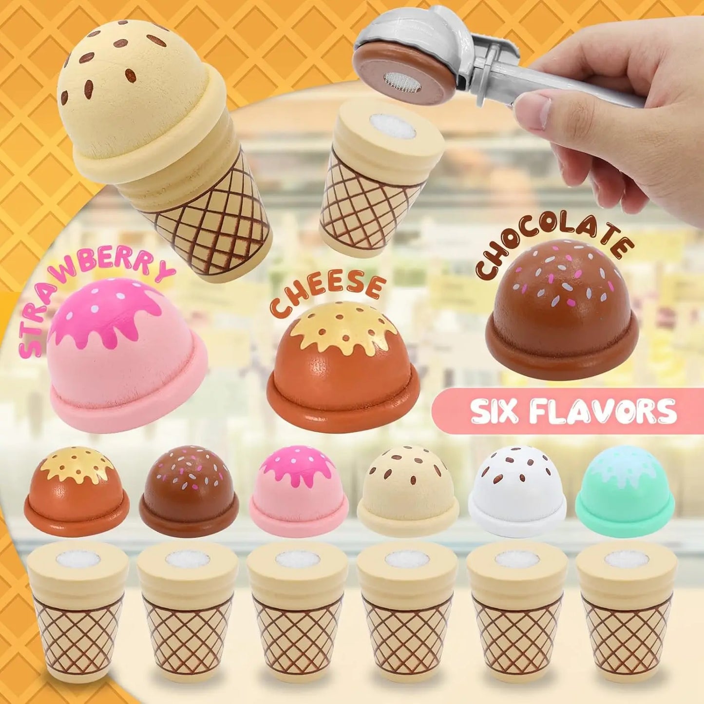 Wooden Ice Cream Shop Play Set – Montessori Pretend Play Toy for Kids