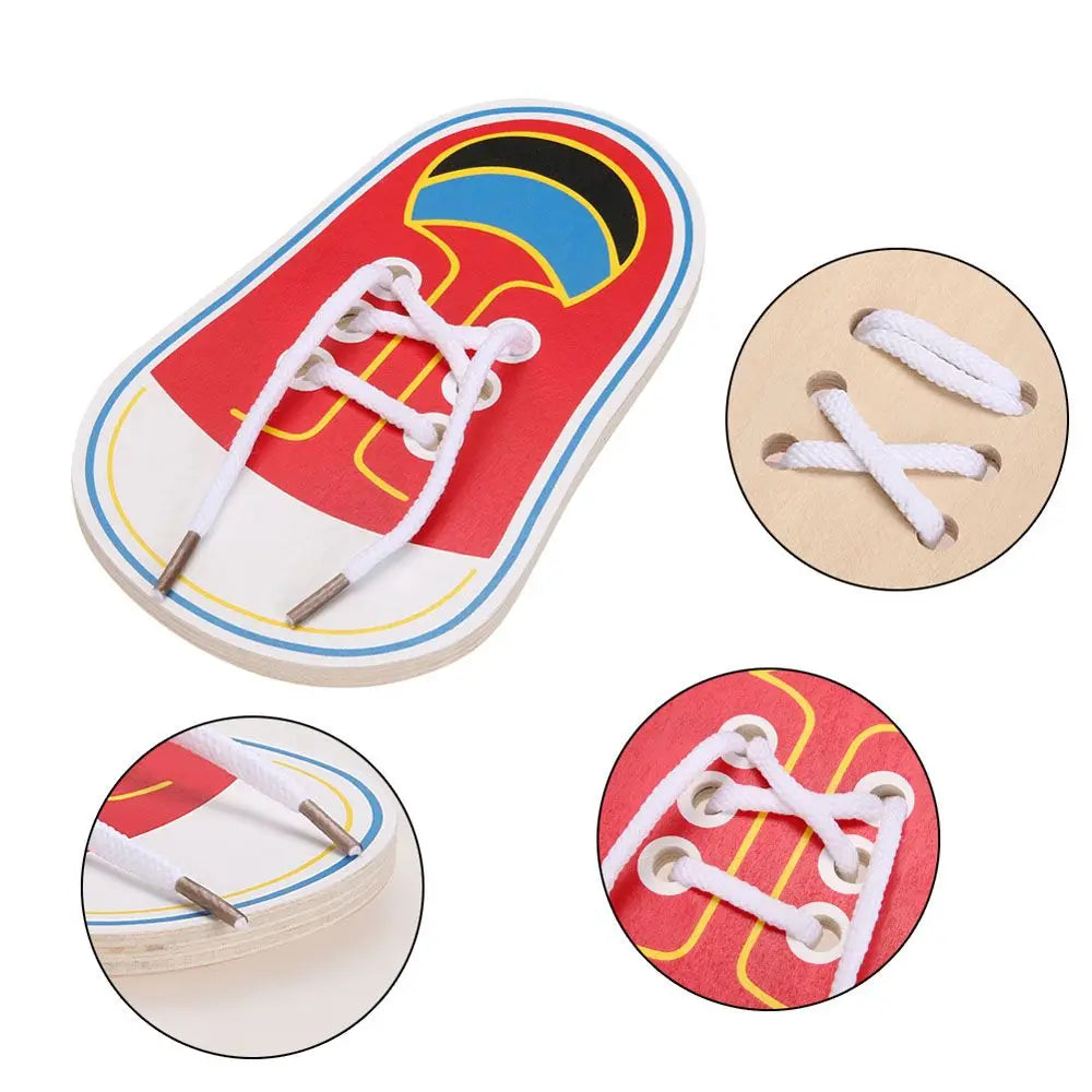 Practice Montessori Learning  Wooden Shoe Lace Educational Toys Tie