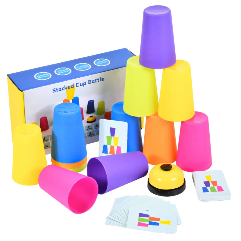 Montessori Toys Stack Cup Game With Card  Kid Educational