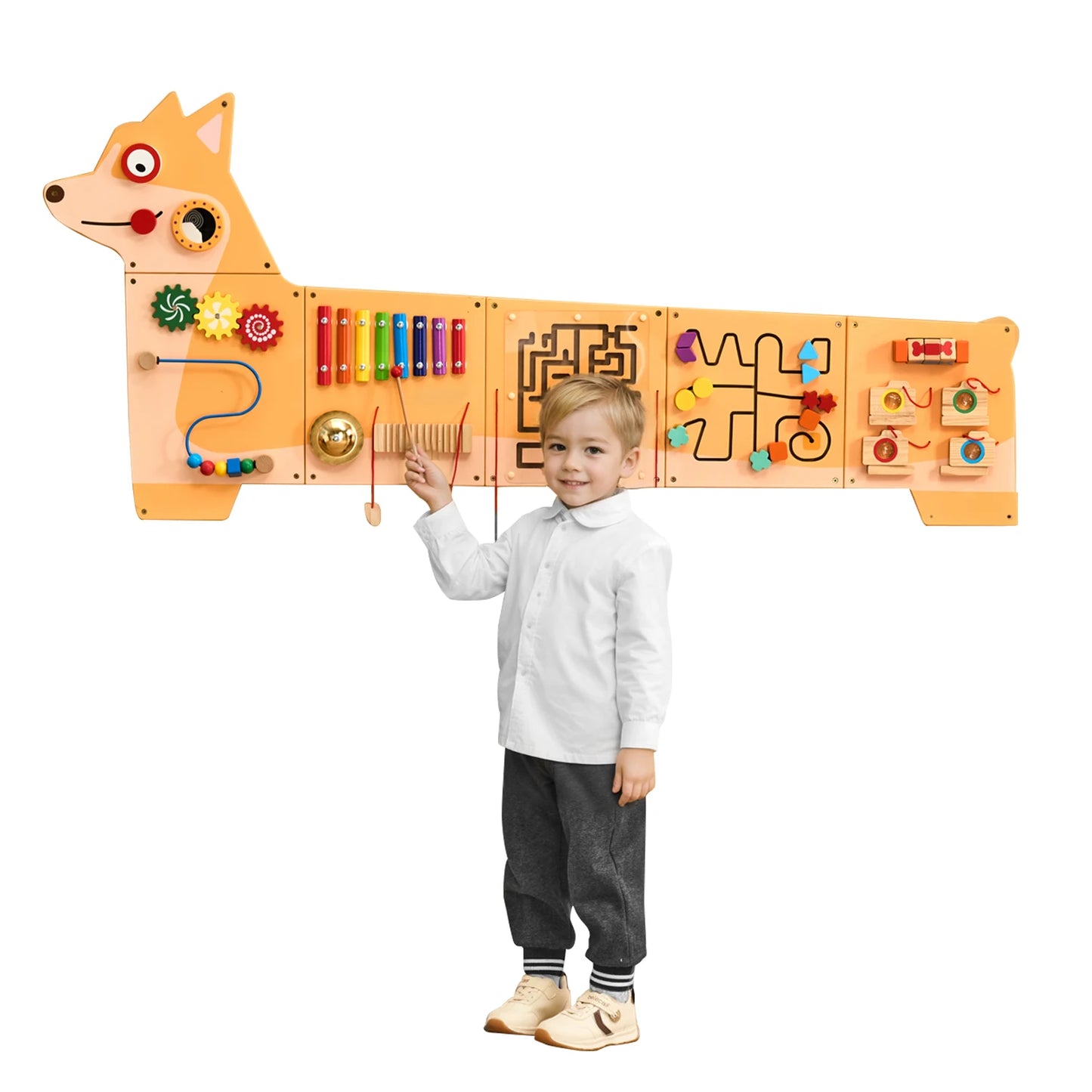 Wooden Montessori Busy Board Wall Panel | 12 Interactive Learning Activities