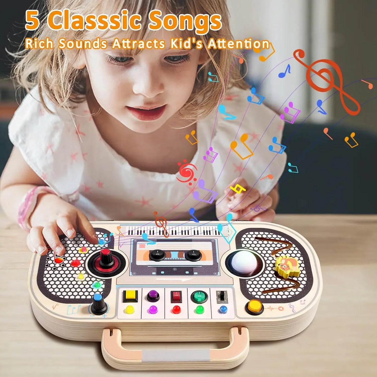 Montessori LED Busy Board – Wooden Switch & Light Sensory Activity Board for Toddlers