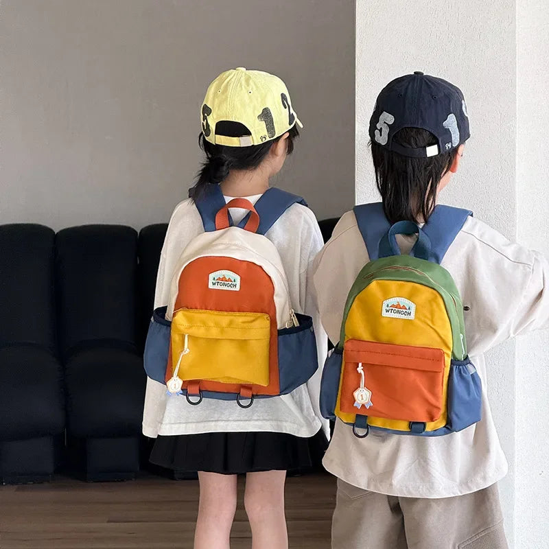 New Color Block Kids Backpack Lightweight Kindergarten School Bag for