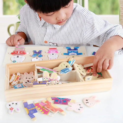 Montessori Wooden Bear Dress-Up Matching Game