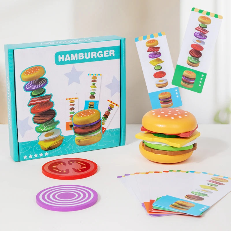 Montessori Wooden Hamburger Pretend Play Toy Educational Simulation