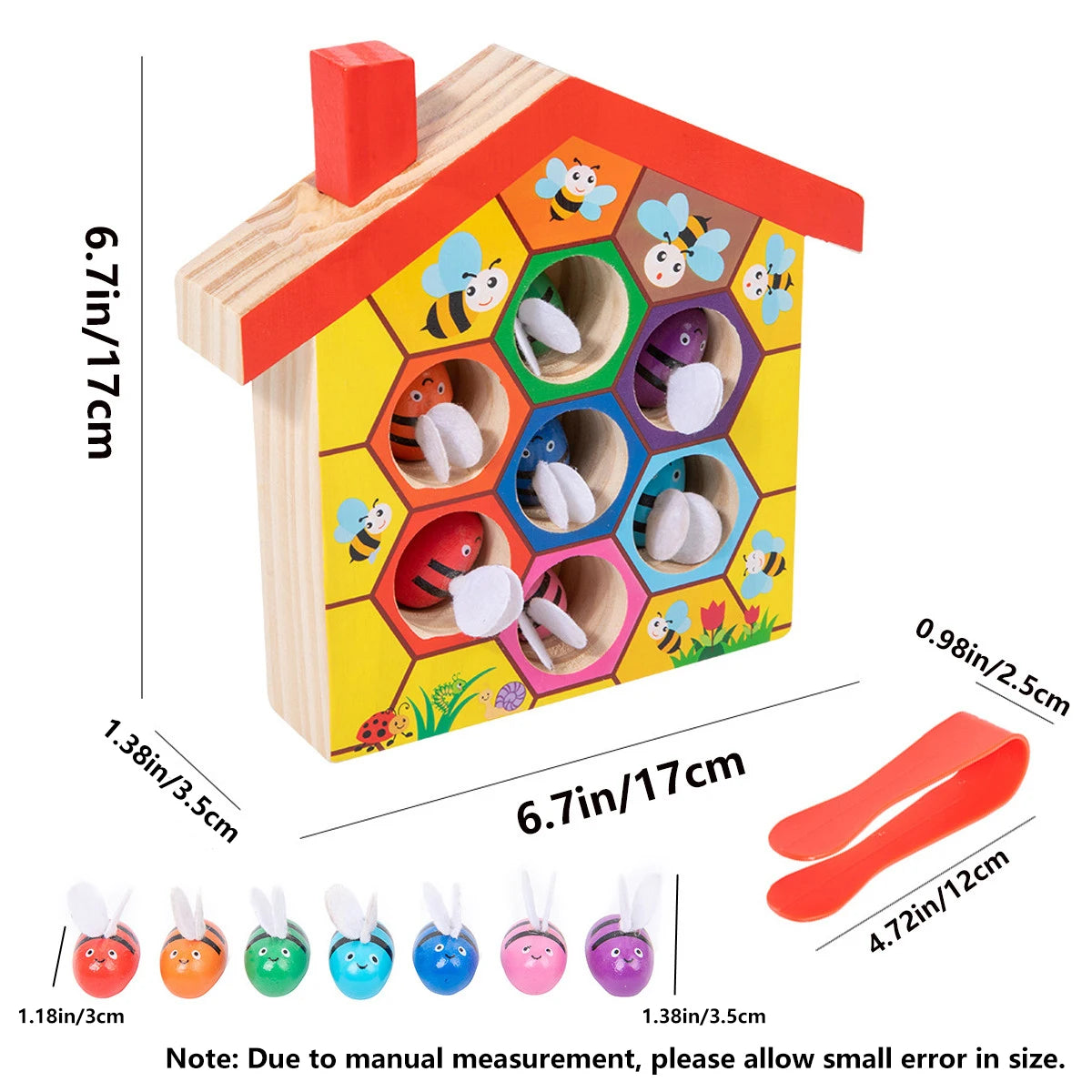 Wooden Bee House, Clamp Bee to Hive Matching Game,Montessori Color