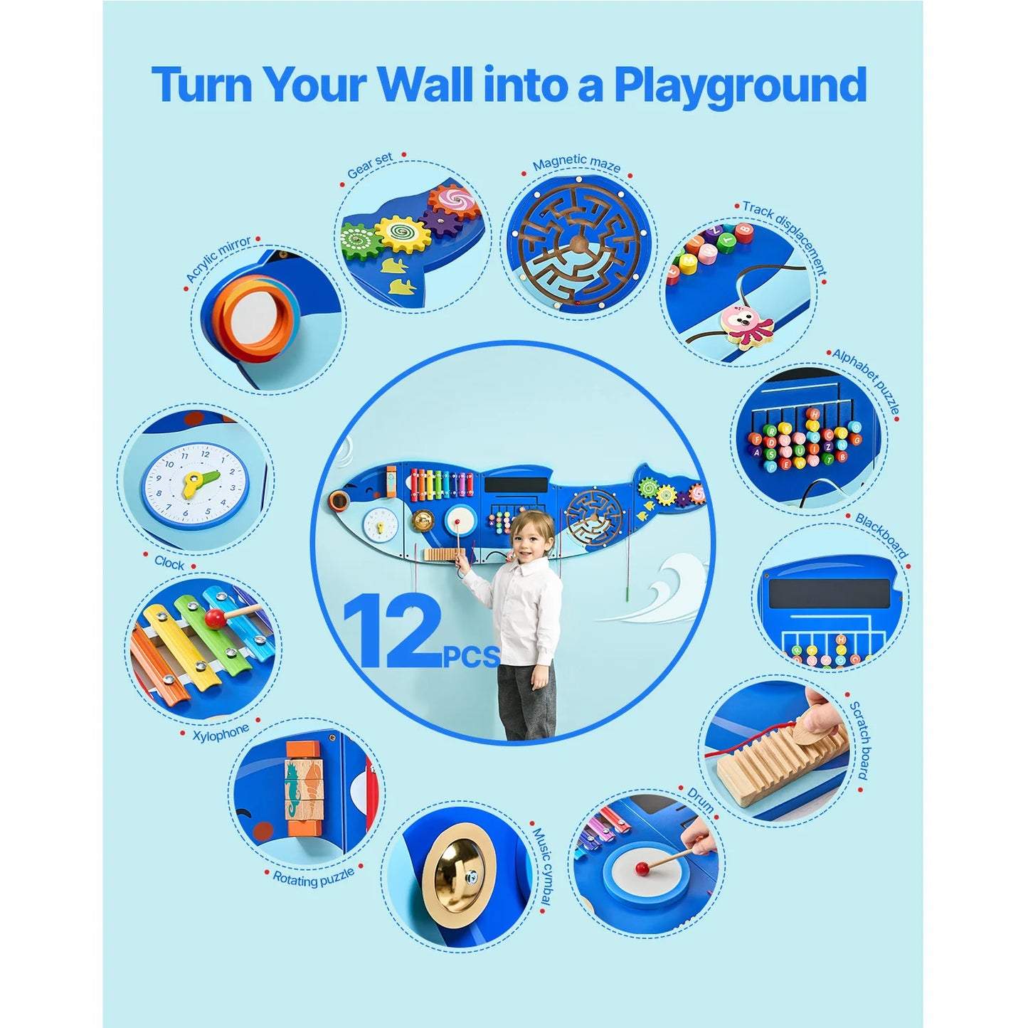 Montessori Orca Sensory Activity Wall Panel | 12 Interactive Learning Activities