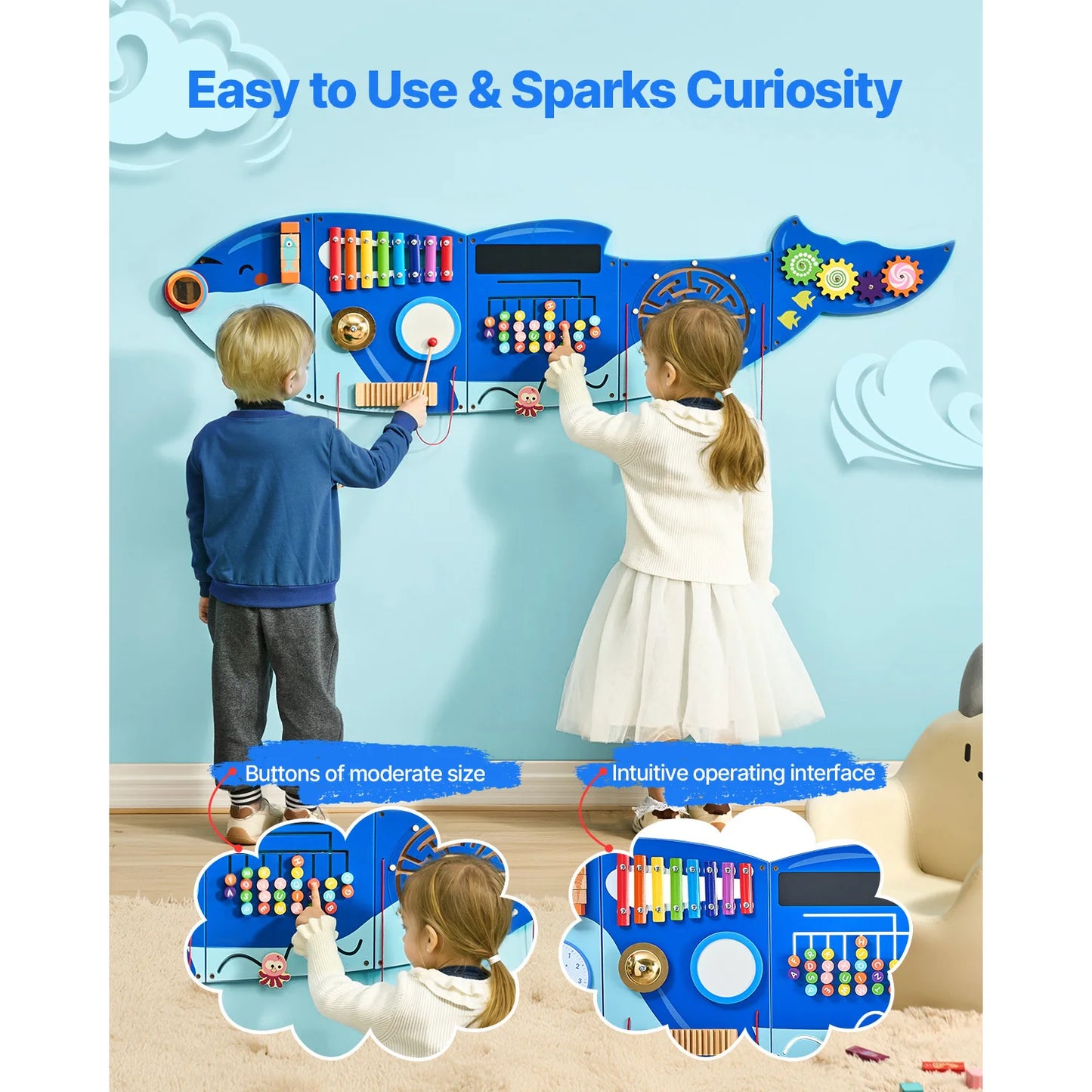 Montessori Orca Sensory Activity Wall Panel | 12 Interactive Learning Activities