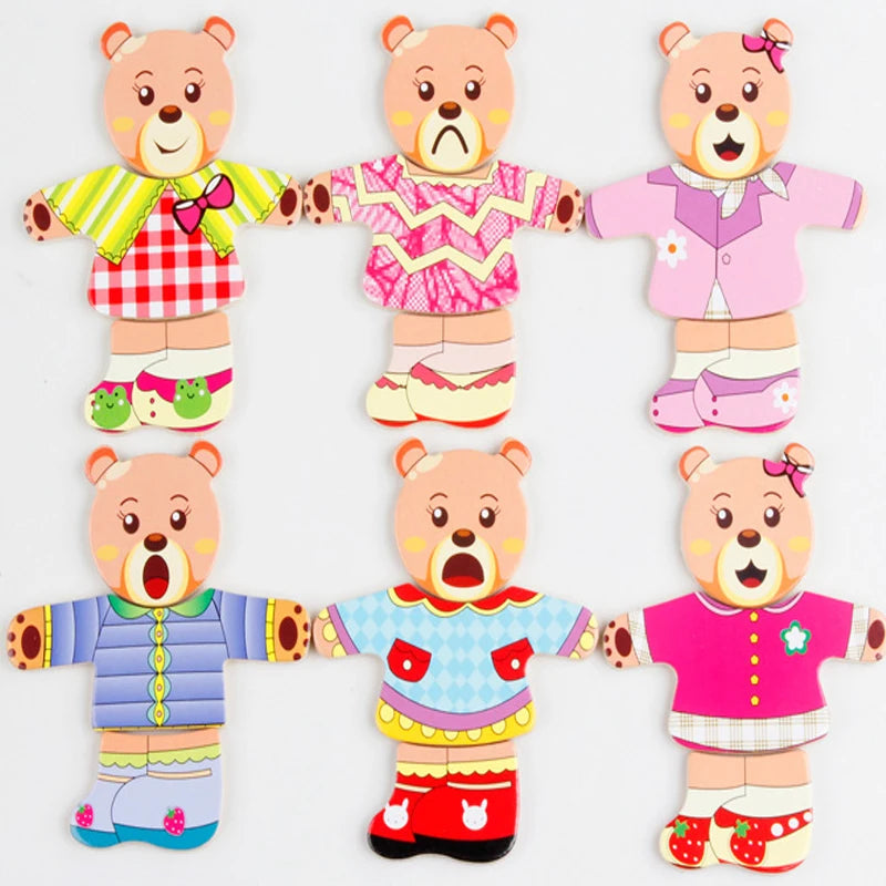 Montessori Wooden Bear Dress-Up Matching Game