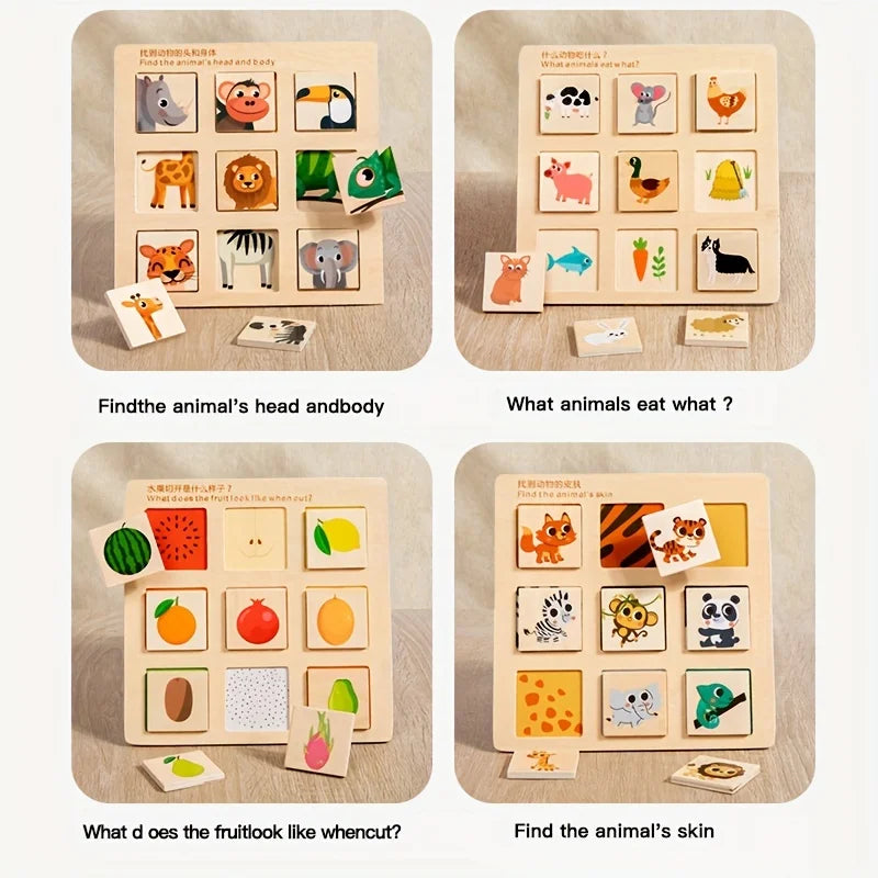 Montessori Wooden Matching Puzzle | Animal & Fruit Learning Game