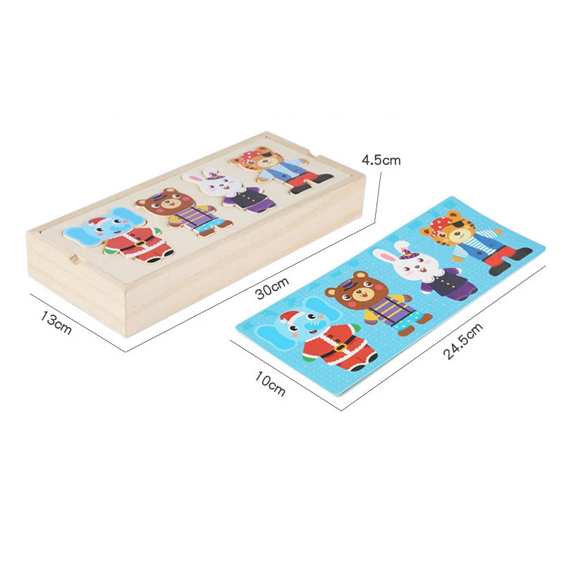 Montessori Wooden Bear Dress-Up Matching Game