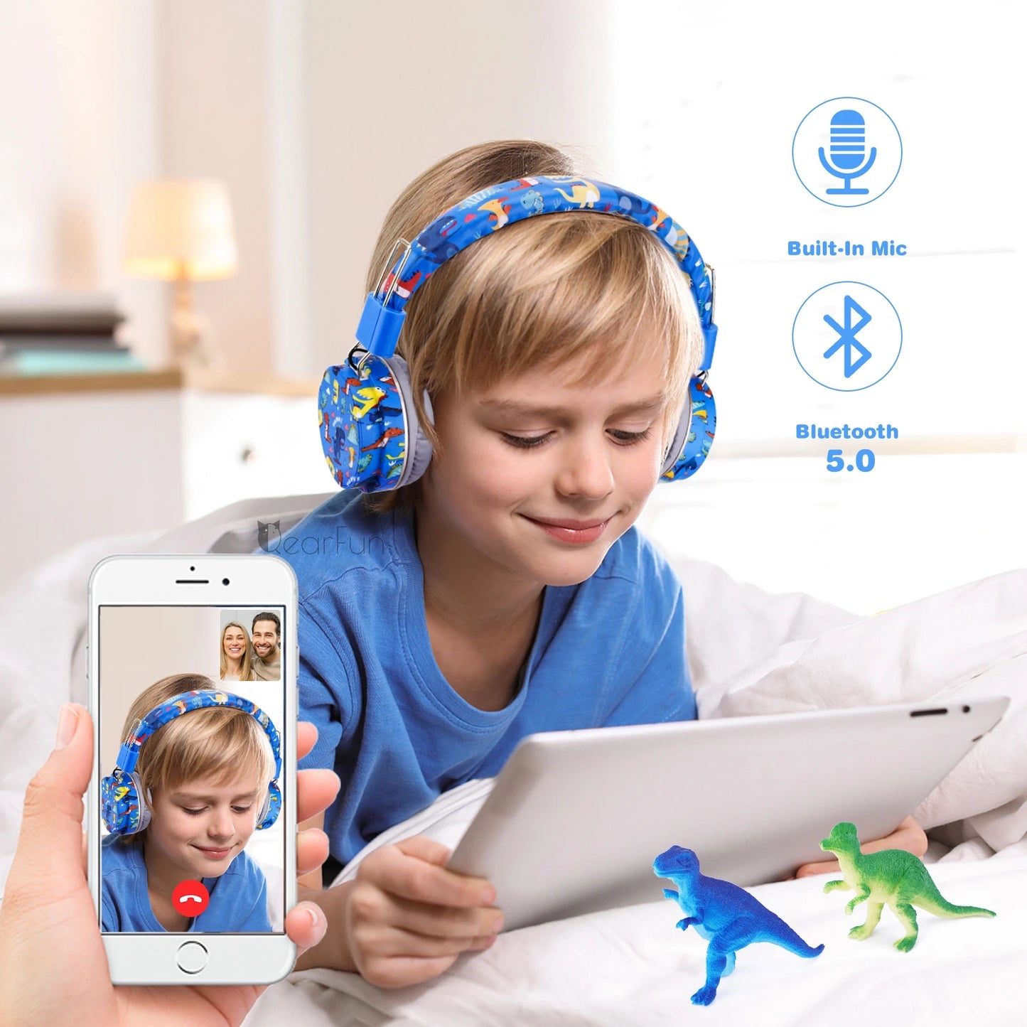 Dinosaur Kids Headphones Wirless Bluetooth Headset Stereo Music