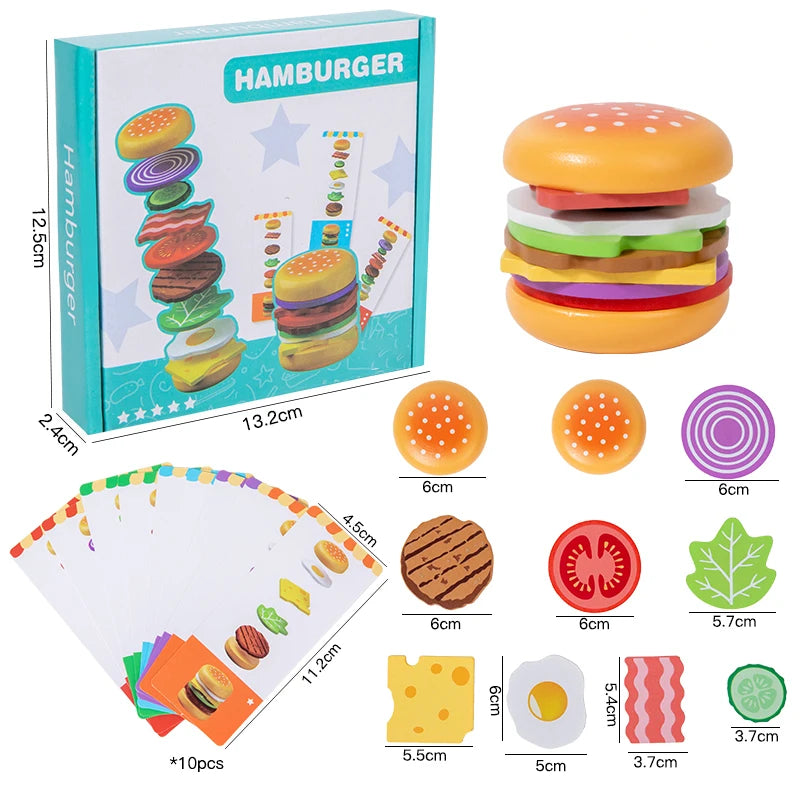 Montessori Wooden Hamburger Pretend Play Toy Educational Simulation
