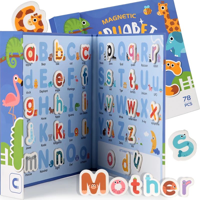 Montessori Busy Quiet Book English Magnetic Letters Card Pairing