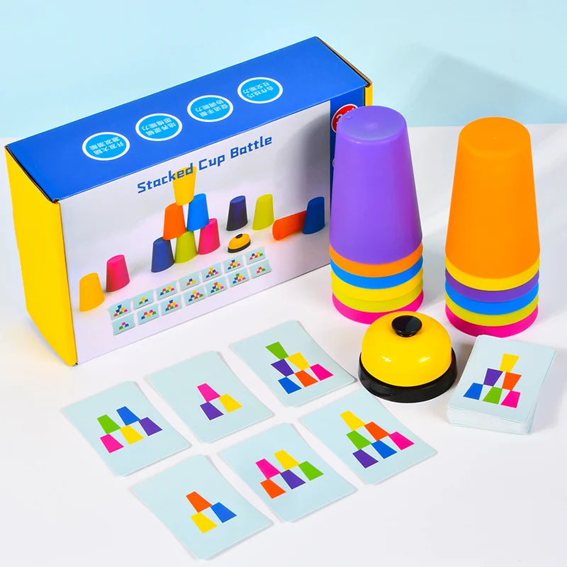 Montessori Toys Stack Cup Game With Card  Kid Educational