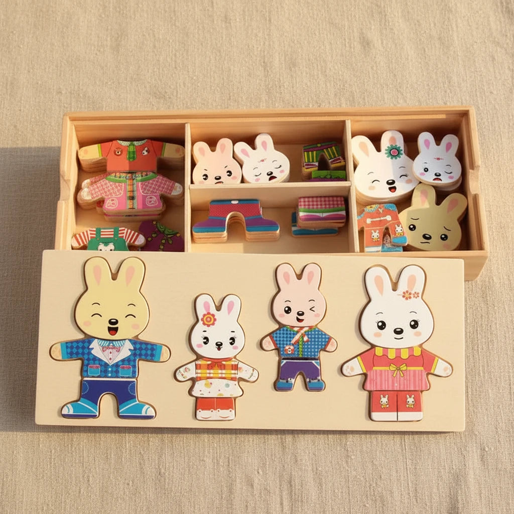 Montessori Wooden Bear Dress-Up Matching Game