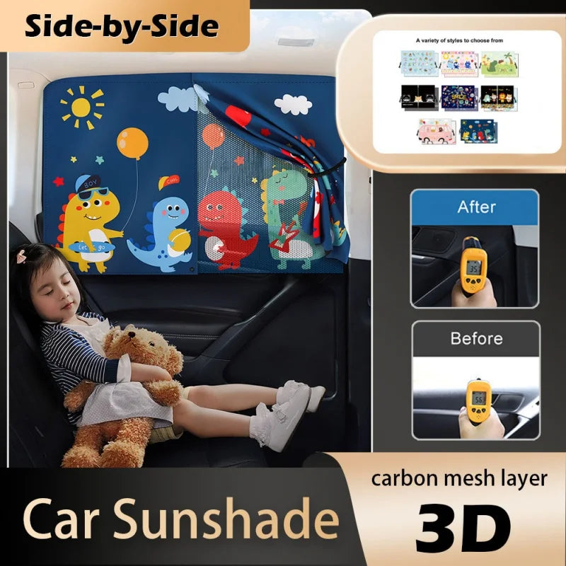 2 Layers Telescopic Car Window Shades for Kids with Magnetic Mosquito