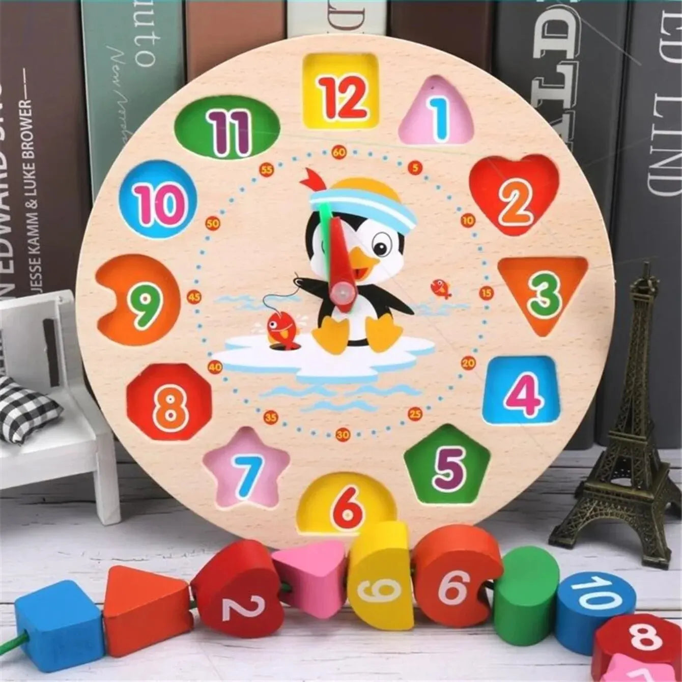 Montessori Wooden Learning Clock | Time, Numbers & Lacing Activity