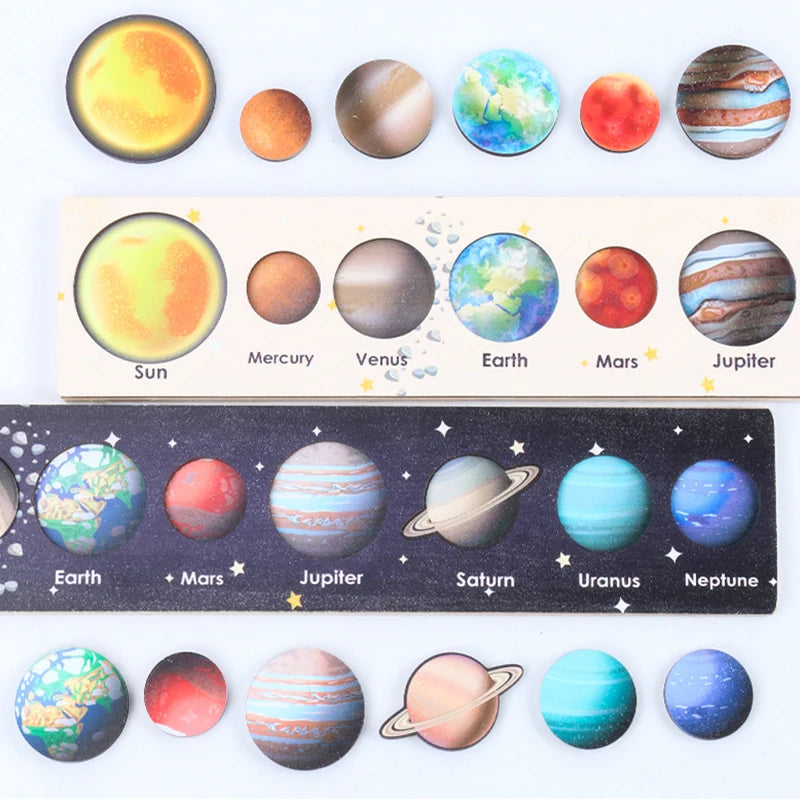 New Montessori Wooden Toys Eight Planets Puzzle Earth Sun Solar System
