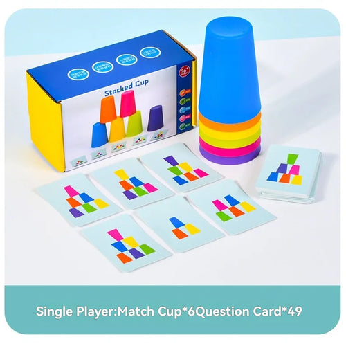 Montessori Toys Stack Cup Game With Card  Kid Educational