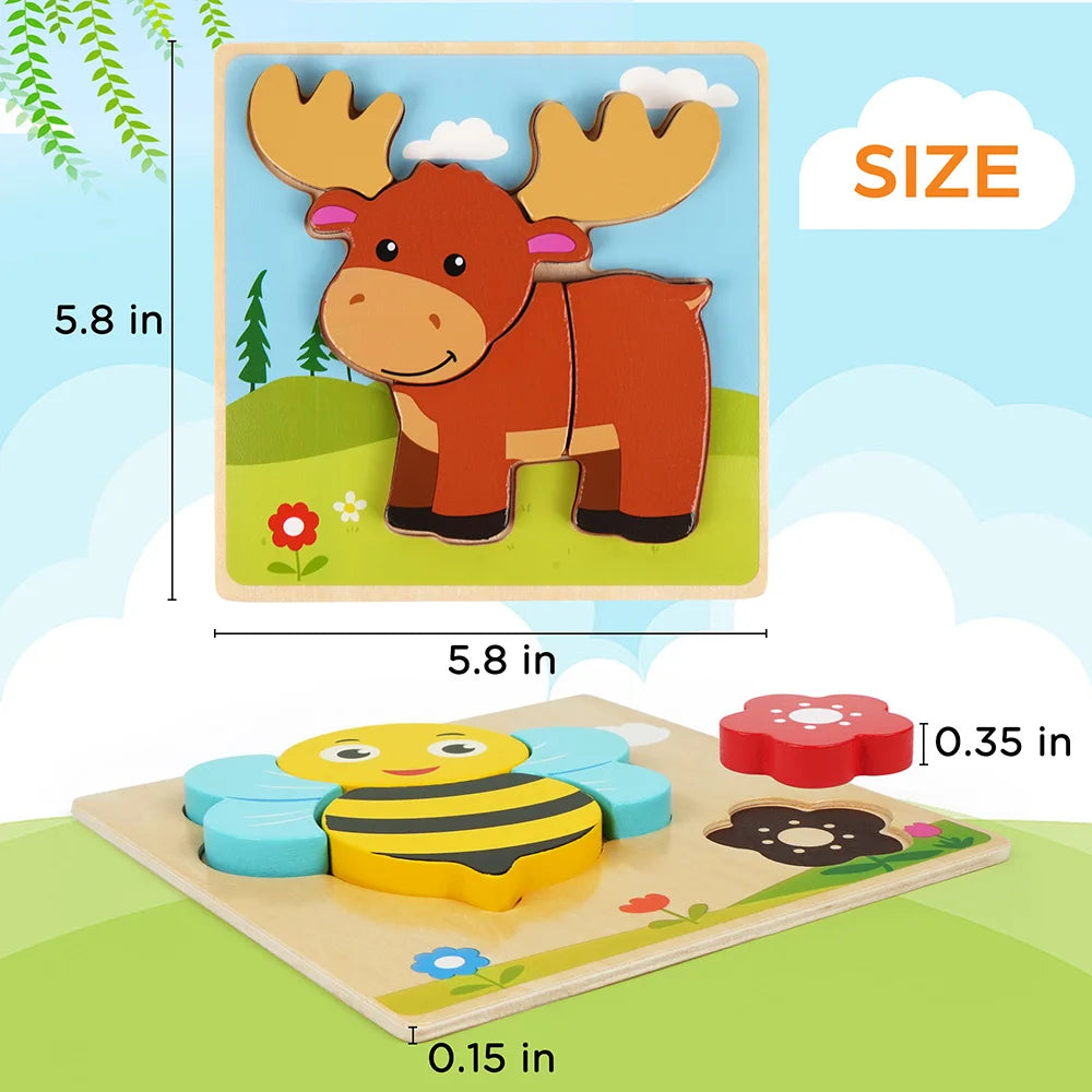 8-Pack Wooden Animal Puzzle Set | Educational Toy for Toddlers