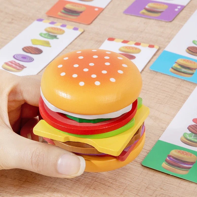 Montessori Wooden Hamburger Pretend Play Toy Educational Simulation