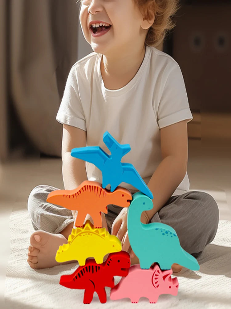 Wooden Balance Blocks Toys For Children Animal Dinosaur Building