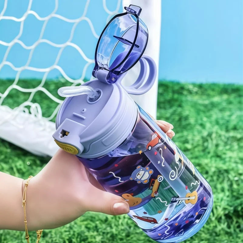 550ml Kids Cartoon Animal Water Bottle with Safety Lock Portable