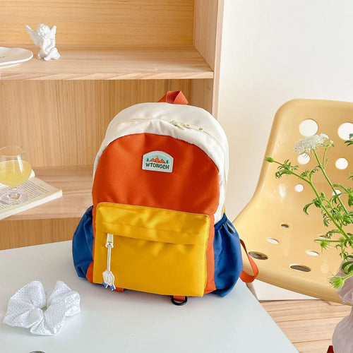 New Color Block Kids Backpack Lightweight Kindergarten School Bag for