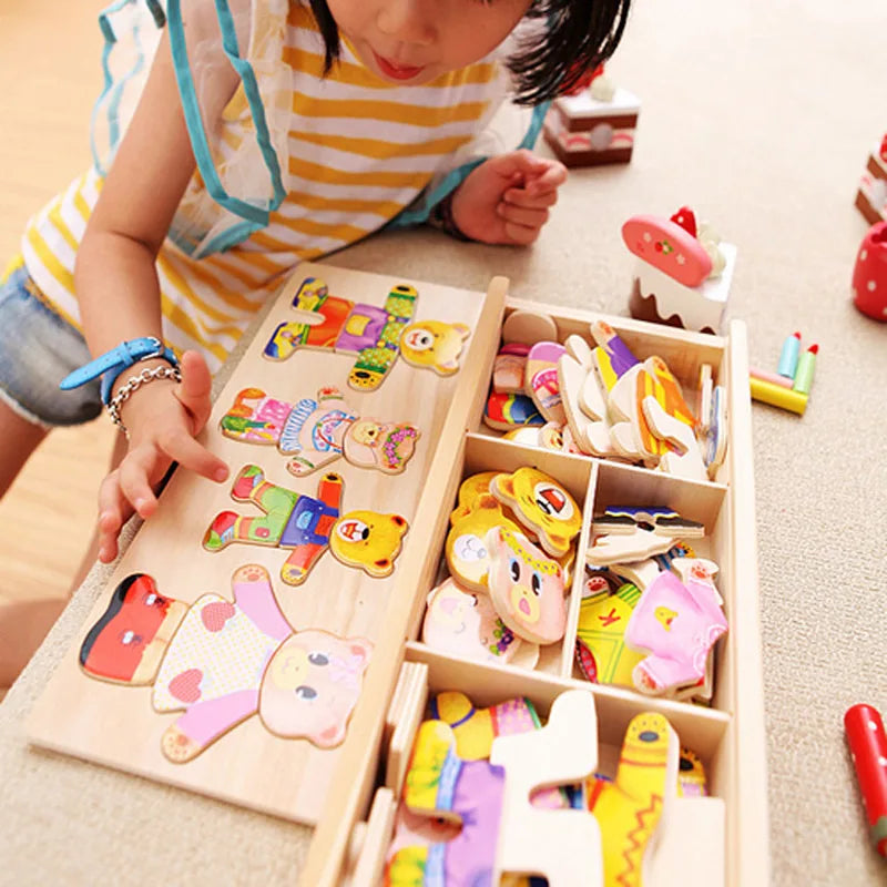 Montessori Wooden Bear Dress-Up Matching Game
