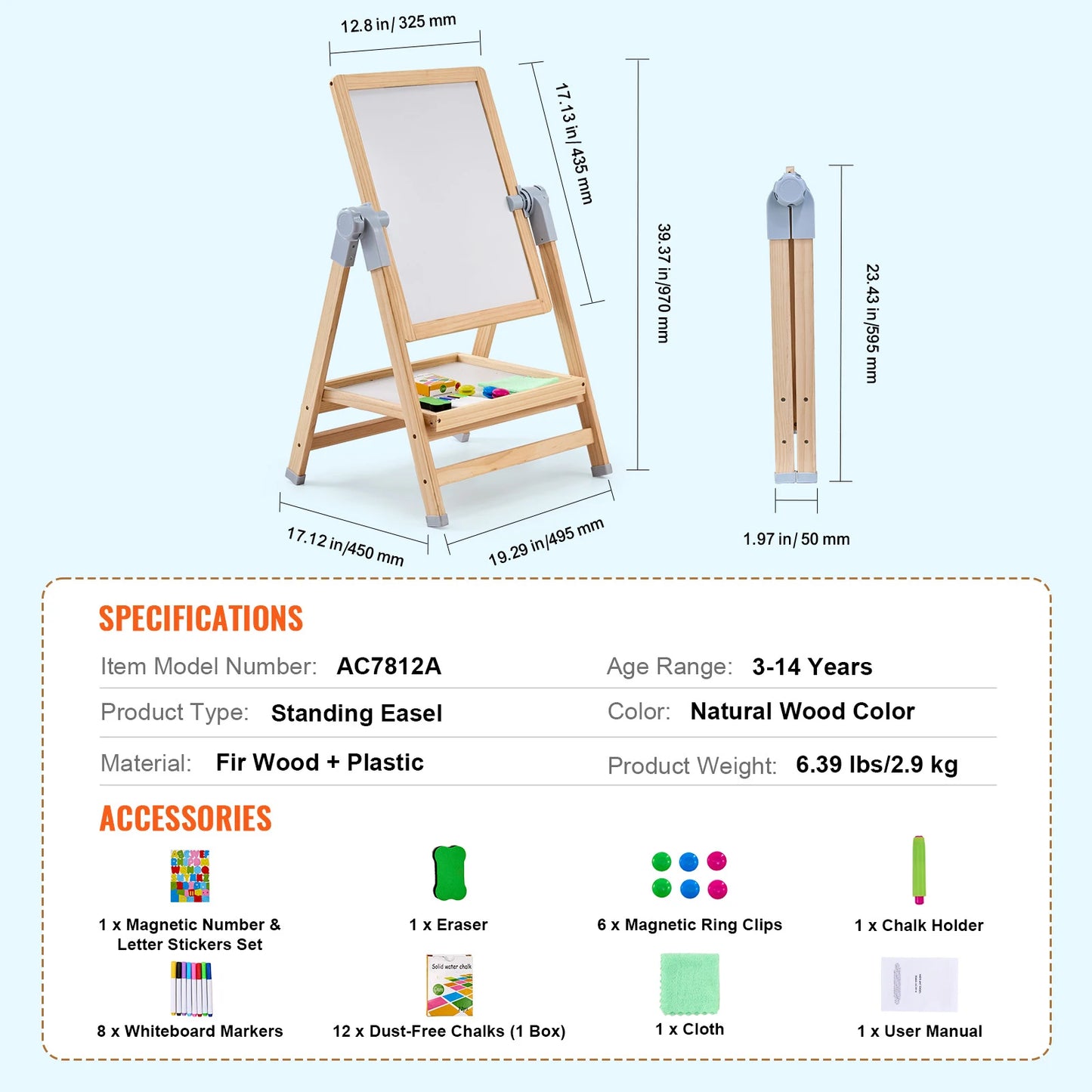 2-in-1 Wooden Art Easel & Magnetic Drawing Board for Kids