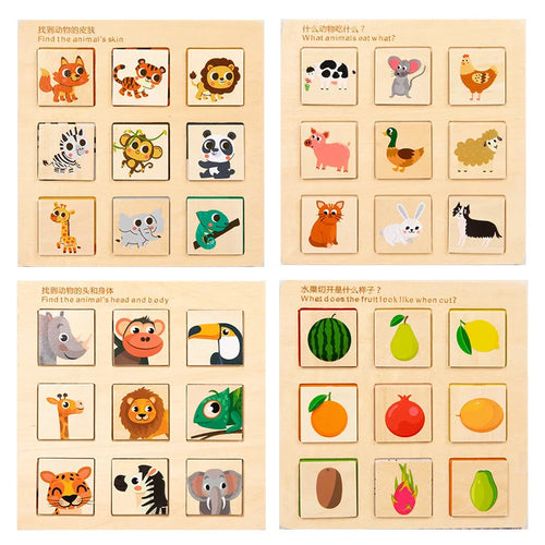 Montessori Wooden Matching Puzzle | Animal & Fruit Learning Game