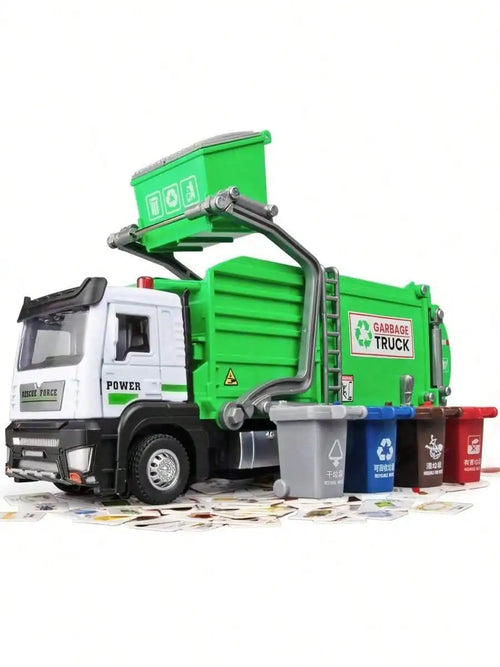 Realistic Garbage Truck Toy Set with Trash Can & STEM Learning Cards |