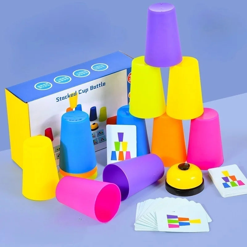 Montessori Toys Stack Cup Game With Card  Kid Educational