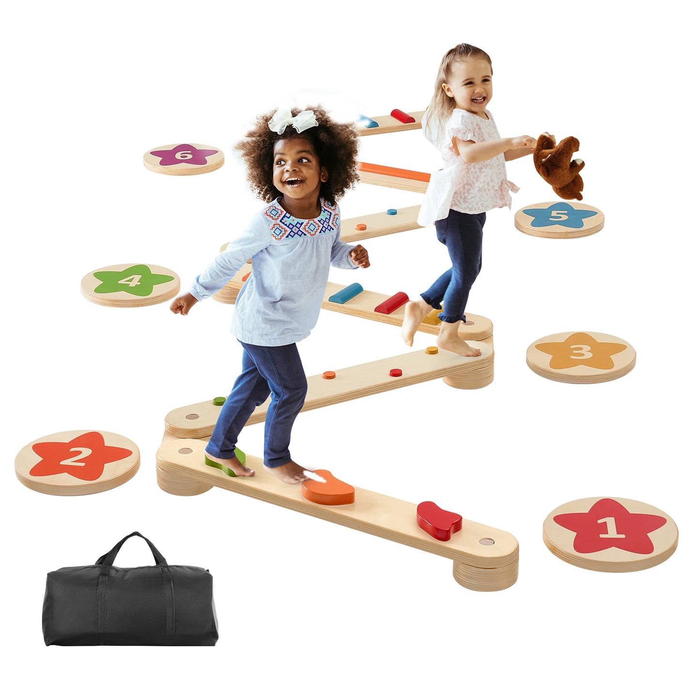 Montessori Wooden Balance Beam & Stepping Stones Set