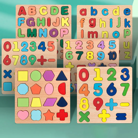 Montessori Wooden Alphabet, Numbers &amp; Shapes Puzzle